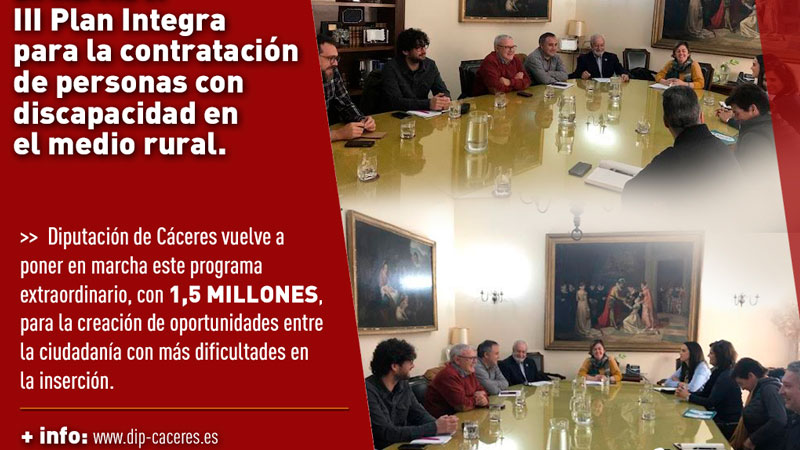 La Diputación de Cáceres fomenta la contratación de personas con discapacidad con el III Plan Integra