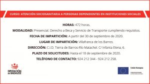 La Diputación de Badajoz impartirá formación en Villafranca de los Barros sobre atención a personas dependientes