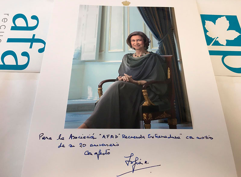 La Reina Sofía es la madrina de honor del vigésimo aniversario de AFAD Recuerda Extremadura. Foto: Cedida