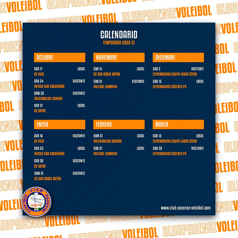 Calendario del Club Pacense Voleibol en Superliga Masculina 2