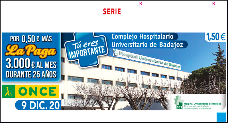 Cupón de la ONCE dedicado al Complejo Hospitalario Universitario de Badajoz