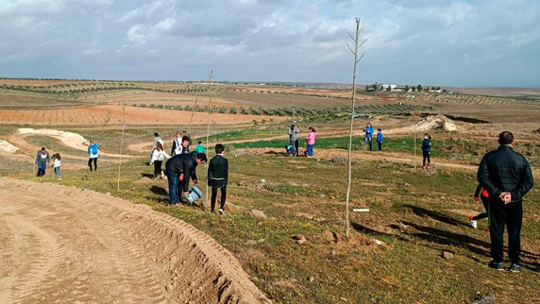 El Ayuntamiento de Ribera del Fresno planta un centenar de árboles en el circuito de mountain bike