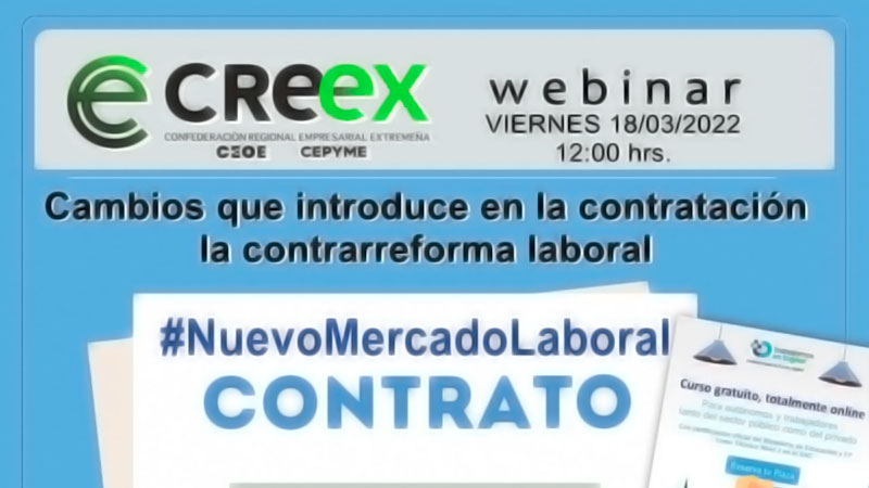 La Creex organiza un webinar el viernes 18 de marzo sobre las nuevas modalidades de contratación