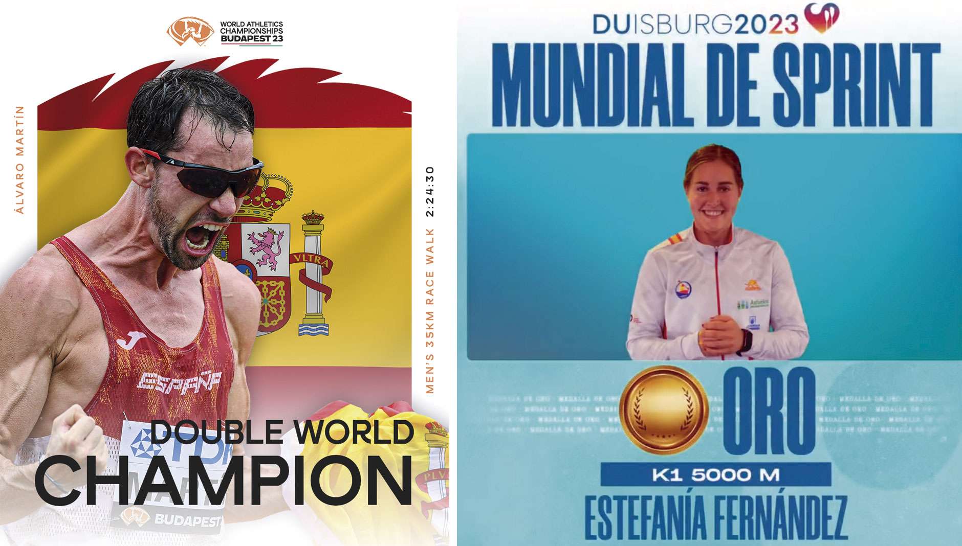 Álvaro Martín y Estefanía Fernández se proclaman campeones del mundo de atletismo y piragüismo