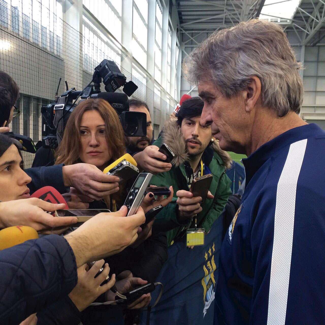 Canutazo con Pellegrini en la ciudad deportiva del Manchester City. Foto: Cedida