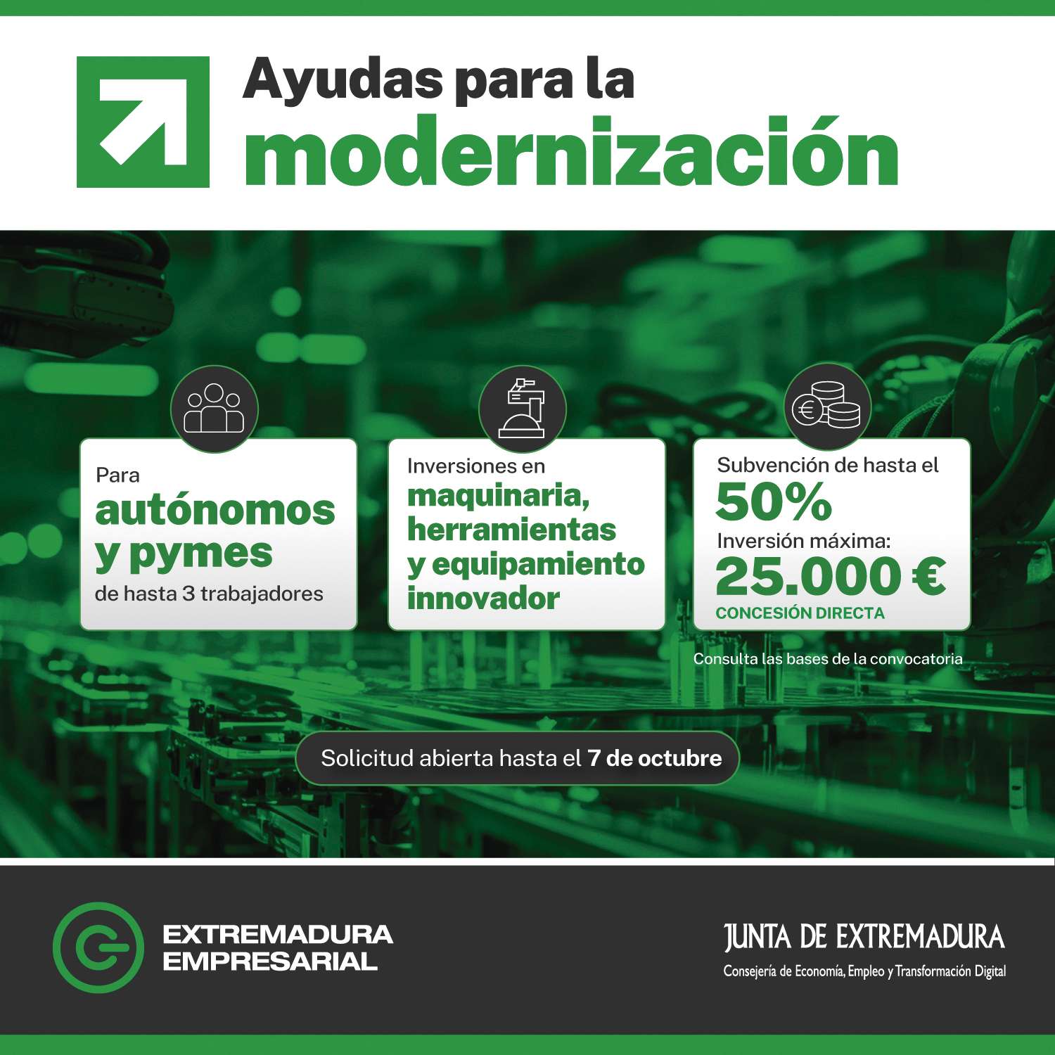 La Junta de Extremadura abre la convocatoria de las ayudas a la modernización para empresas y autónomos