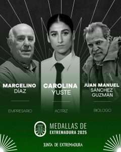 Carolina Yuste, Juan Manuel Sánchez y Marcelino Díaz recibirán la Medalla de Extremadura 2025