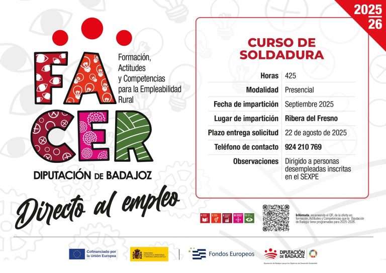 Abierto el plazo de inscripción para un curso de soldadura en Ribera del Fresno dirigido a personas desempleadas