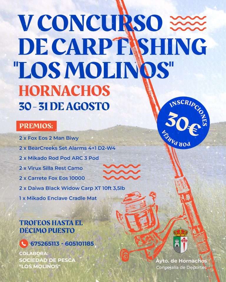 Hornachos acoge el V Concurso de Carpfishing 'Los Molinos' con premios de alta gama para los mejores pescadores