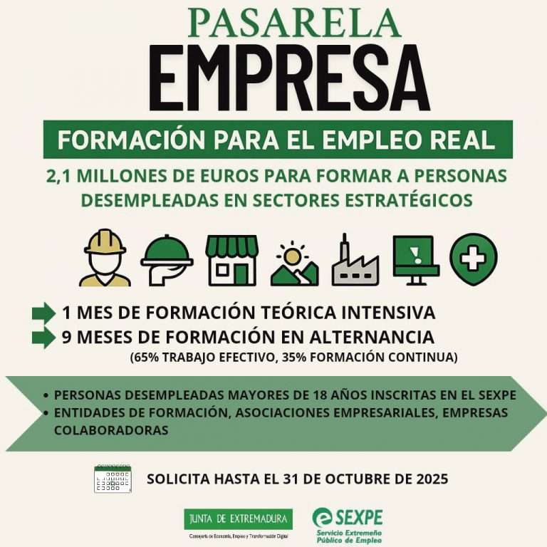 El Programa ‘Pasarela Empresa’ destinará 2,1 millones de euros a formar a desempleados en sectores estratégicos