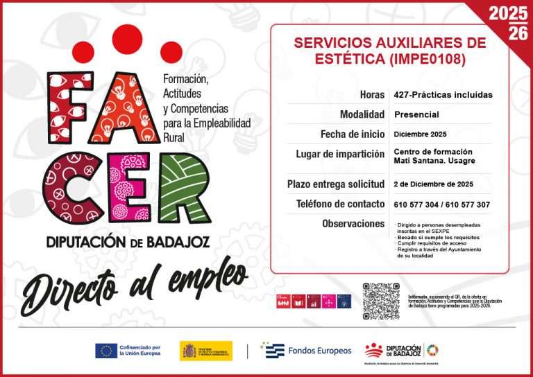 La Diputación de Badajoz promueve la empleabilidad rural con un curso gratuito de estética en Usagre