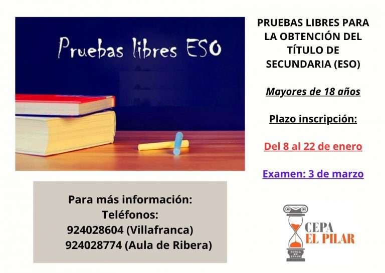 Últimos días para matricularse en las pruebas libres de la ESO en el Aula de Adultos de Ribera del Fresno