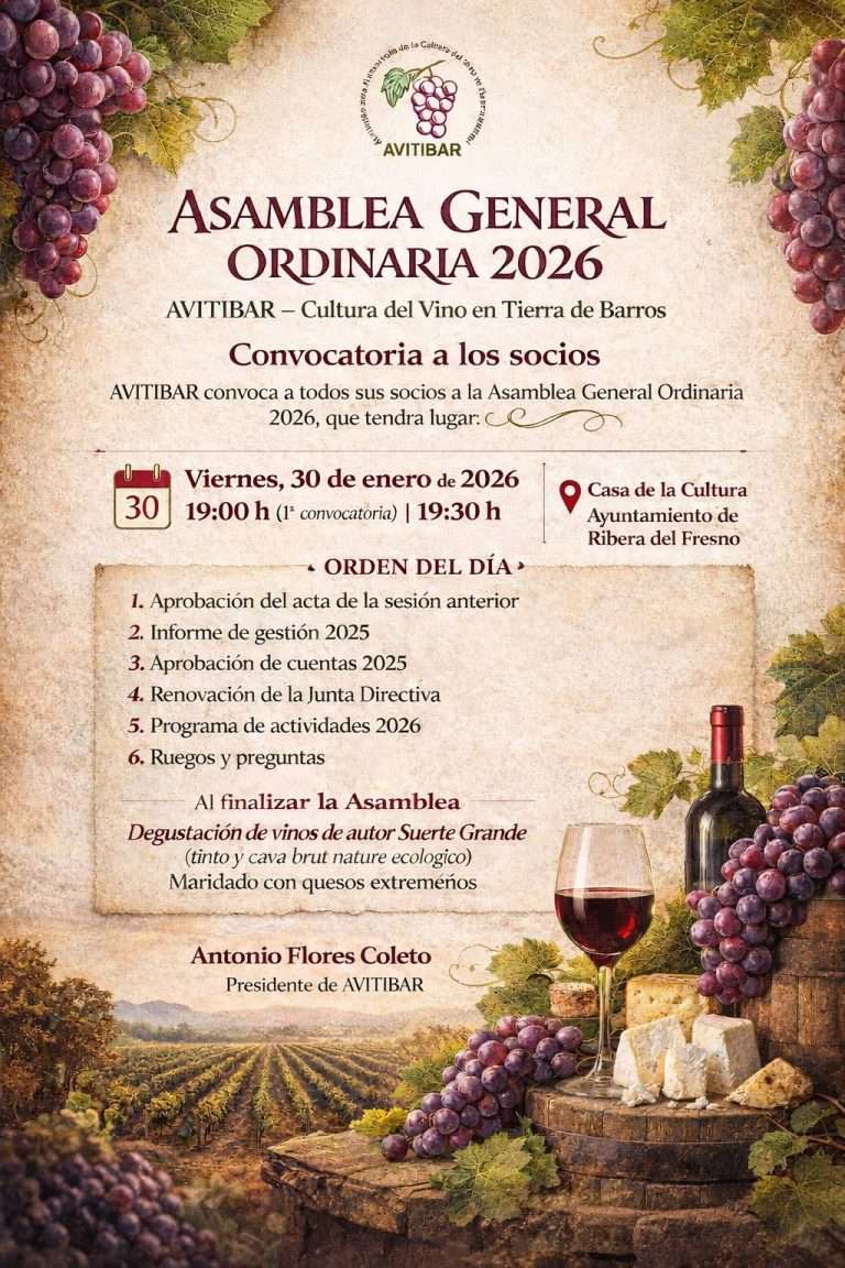 Avitibar convoca la asamblea general ordinaria de 2026: renovación de la junta directiva y degustación de vinos en la Casa de la Cultura