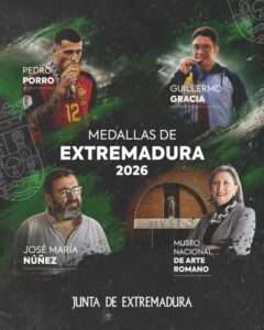 Pedro Porro, José María Núñez, Guillermo Gracia y el Museo Nacional de Arte Romano de Mérida recibirán las Medallas de Extremadura 2026