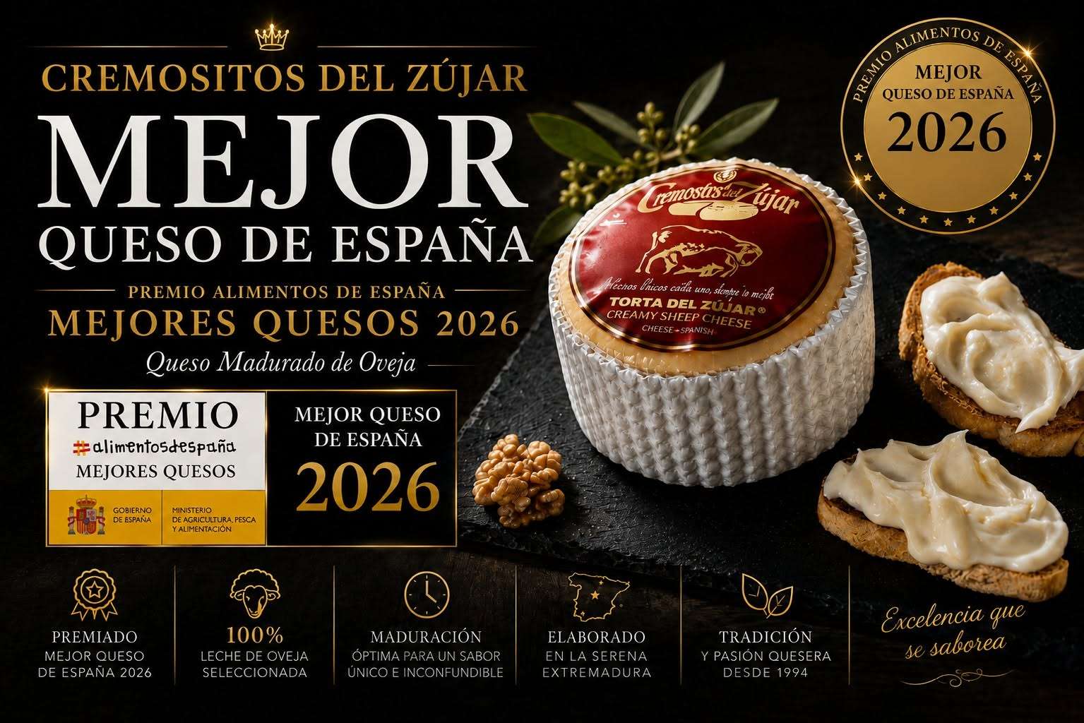 Cremositos del Zújar recibe el Premio Especial Alimentos de España al Mejor Queso 2026
