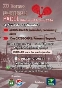 Ribera del Fresno prepara su III Torneo Nocturno de Pádel con tres jornadas de deporte y convivencia