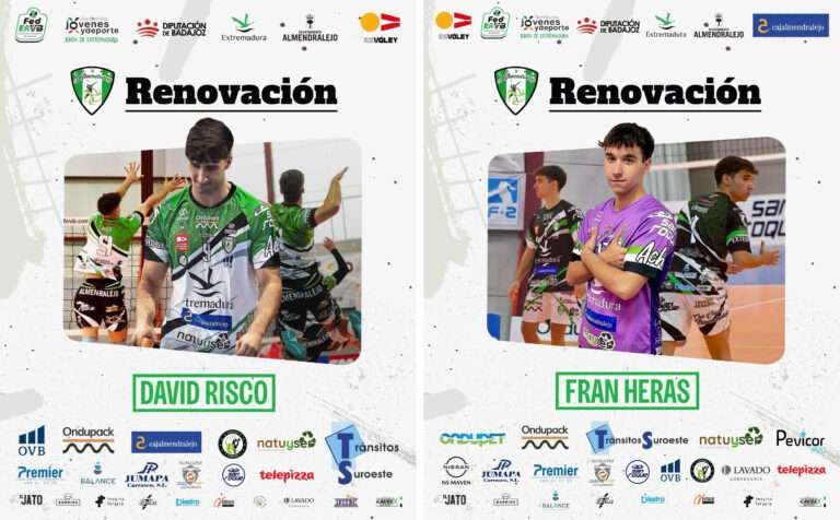Los ribereños David Risco y Fran Heras volverán a disputar la Superliga 2 Oro con el Club Voleibol Almendralejo