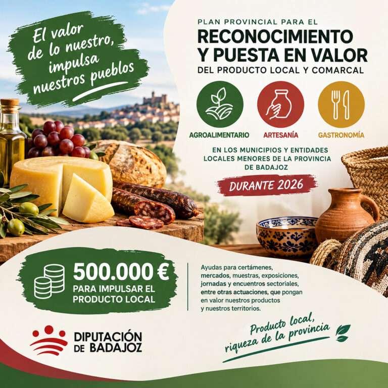 La Diputación de Badajoz promoverá los productos locales con ayudas a municipios de hasta 20.000 habitantes